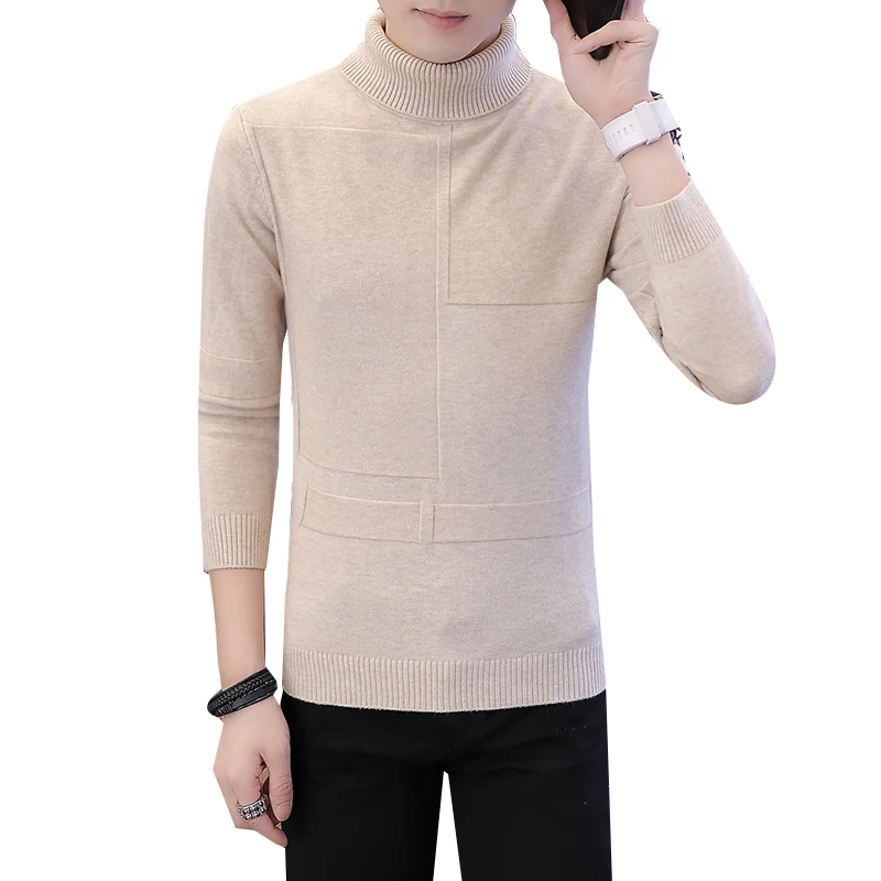 Осенне зимний мужской свитер с высоким воротником, мужской облегающий свитер в Корейском стиле, плотный свитер|Bодолазки| | АлиЭкспресс