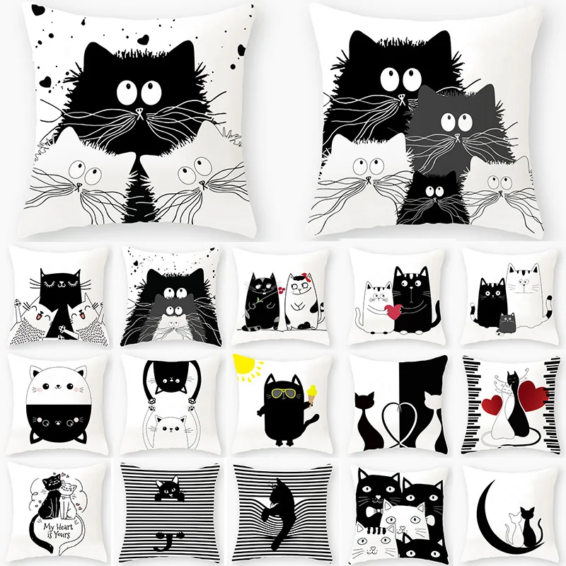 Cushion-Cover Sofa Cat Pillowcase Room-Decoration Polyester Lover Cute Car Funny 40889