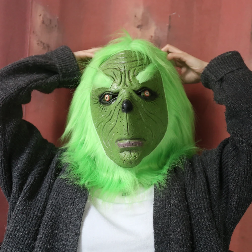 Новая забавная латексная маска на всю голову на Рождество Grinch, карнавальный костюм на Хэллоуин, Вечерние Маски для взрослых, карнавальные маски Grinch
