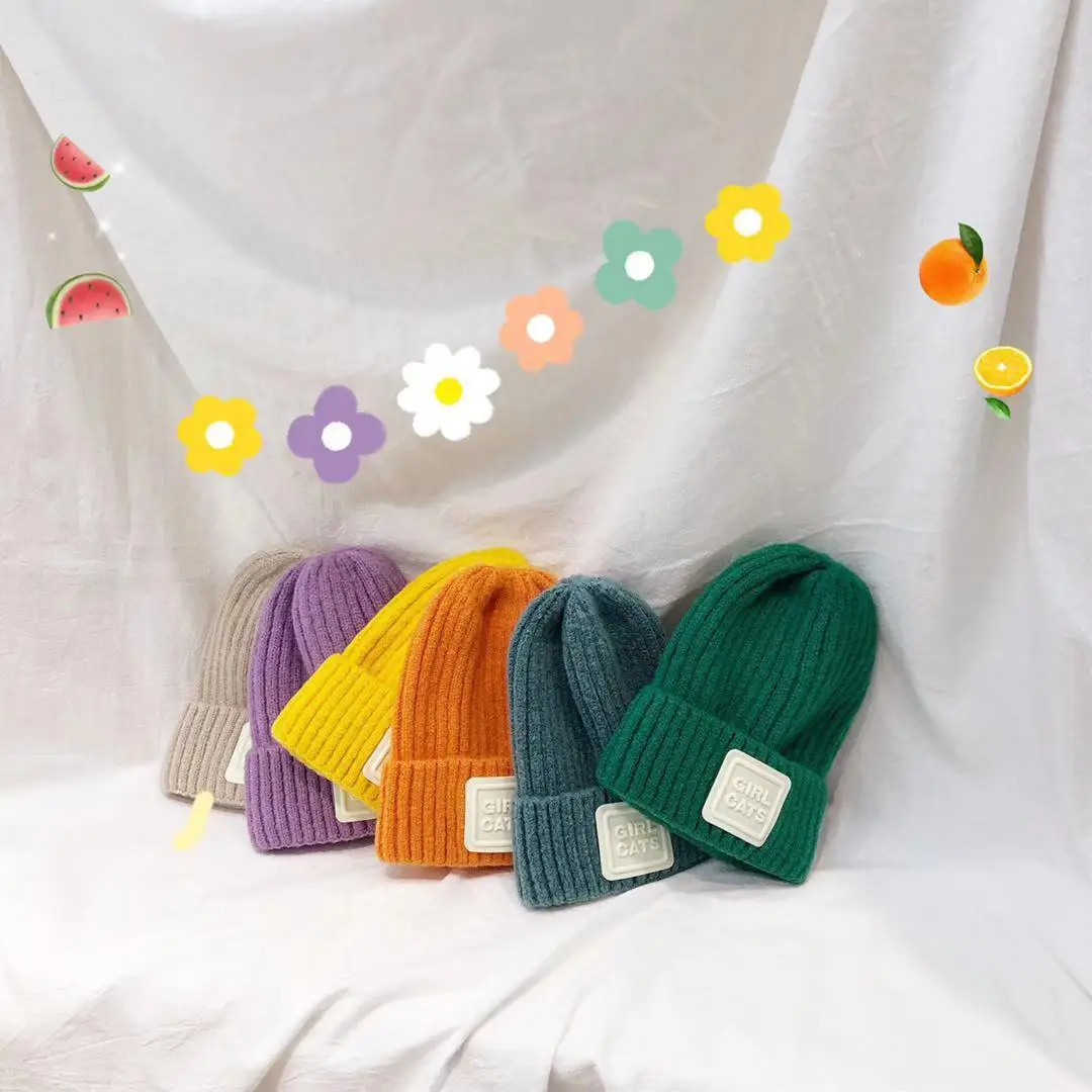 

Children Autumn Winter Hat New Korean-style White-label Knit Cap for Baby Candy Color Hair-wool Baby Cap Kids Girl Accessories