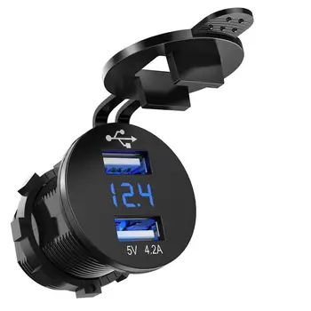 

12V/24V Car 4.2A Dual USB Charger Socket Voltage Voltmeter Marine Panel Universal Car Charger Power Socket Blue