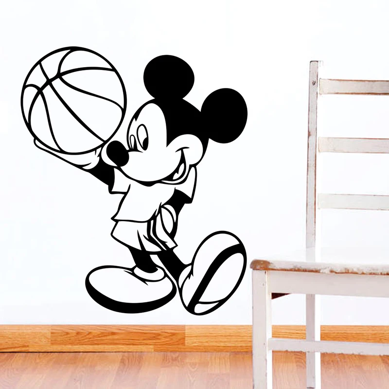 Basketball Sports Disney Mickey Wall Stickers Cartoon Vinyl Wall Decals Baby Room Decor Mickey Player Murals Art Decoration