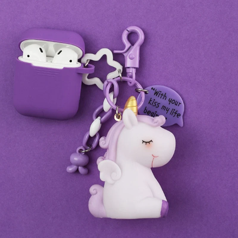 Силиконовый чехол для ключей с милым единорогом для гарнитура для Airpods чехол s для Apple Airpods 1 2 Bluetooth наушники защитная крышка