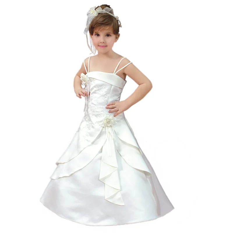 Детская одежда в европейском и американском стиле платье на бретельках для девочек высококачественное атласное свадебное платье принцессы с вышитыми цветами для девочек