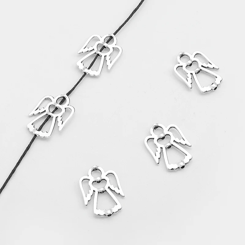 

20PCS Charms Tibetan Silver Retro Angel Wing For 2mm Round leather Cord Spacer Beads For Diy Jewelry Making Bracelet Wholesale