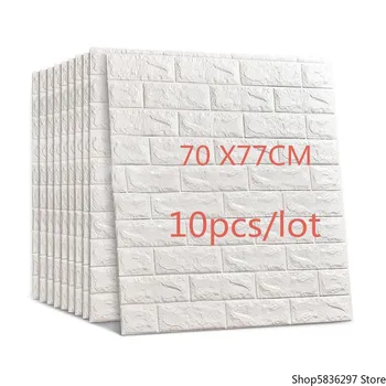 

70*77cm 10pcs 3D Brick Wall Stickers DIY Self Adhensive Decor Foam Waterproof Wall Covering Wallpaper Kids Living Room