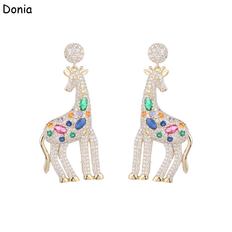 Donia Jewelry European and American fashion giraffe earrings wild cute micro-inlaid AAA zircon animal earrings