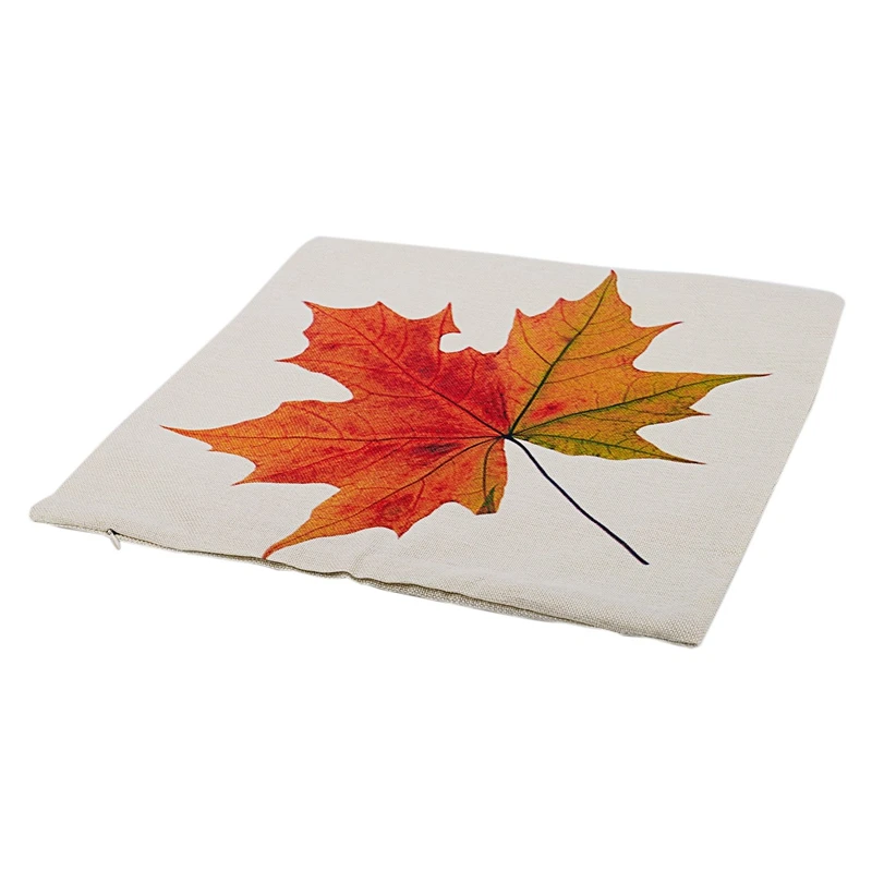 2 Pcs Autumn Maple Leaf Printed Sofa Bed Home Decoration Festival Pillow Case Cushion Cover Beige+ Yellow(No.1& No.2