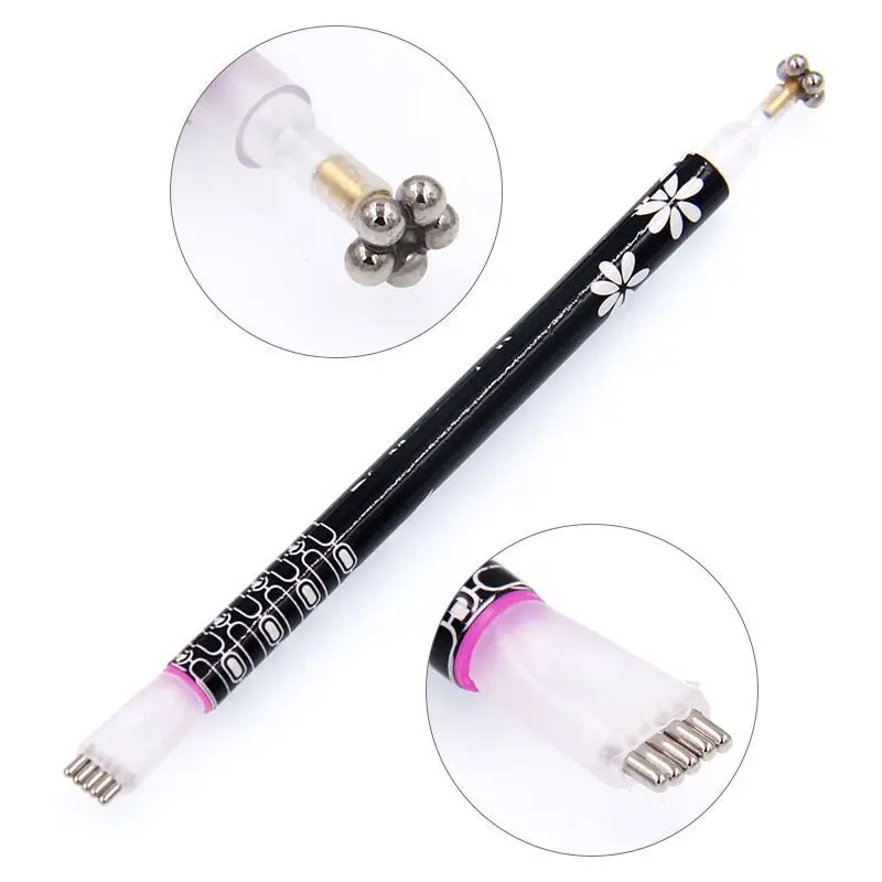 2 in 1 Double Headed Nail Art Magnet Stick Round Bead Cats Eyes UV Gel Nail Polish Magnetic Pen DIY Magic 3D Magnetic Tool 5Pcs