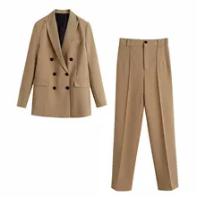 Aliexpress - Women Suit  Chic Fashion Office Wear Straight Coat Pants Vintage High Waist Zipper Fly Female Trousers Mujer