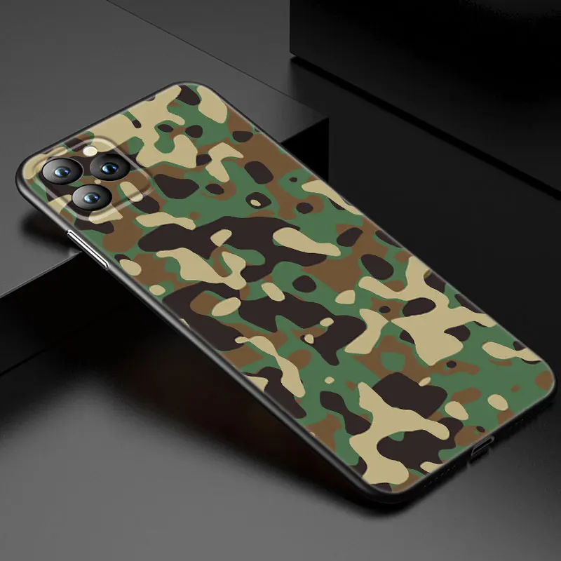 Camouflage Color Phone Case For Apple iPhone 13 12 Mini 11 Pro XS Max XR X 8 7 6S 6 Plus 5S 5 SE 2020 Soft TPU Black Cover- H5e3fa9de45b4413fae13d5f61502938ei