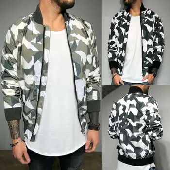 

Spring Autumn Mens Casual Camouflage Print Stretch Hem Zipper Fly Jacket Men's Windbreaker Coat Male Outwear Streetwear