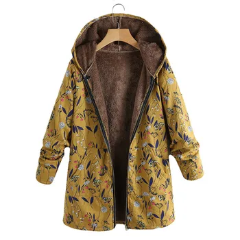 

Coats And Jackets Women Winter Warm Outwear Floral Print Hooded Pockets Vintage Oversize Fashion Jacket Women 2018oct10