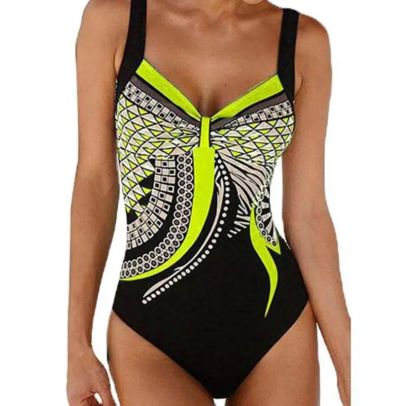 Градиентный Цветной купальник с перекрестной спинкой размера плюс женский купальник женский винтажный спортивный цельный пляжный купальник бикини - Цвет: Green bikini