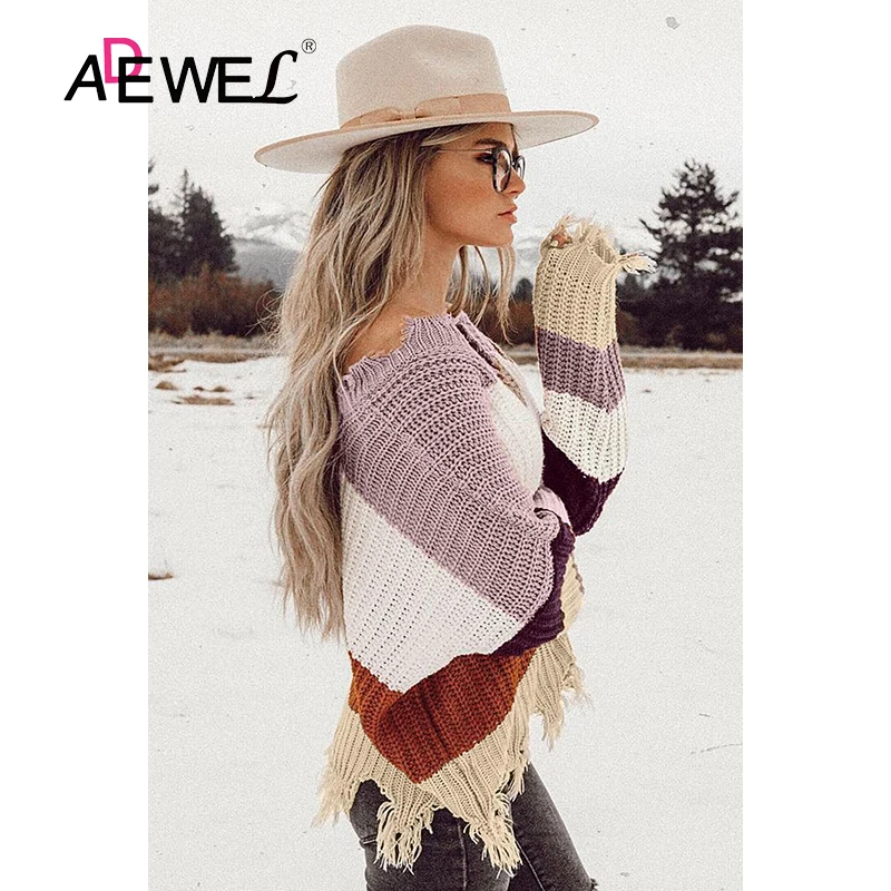 ADEWEL абрикосовый Серый цветной искусственно Состаренный свитер Pull Femme Nouveaute Camisolas De Inverno Mulher свитер для женщин XL