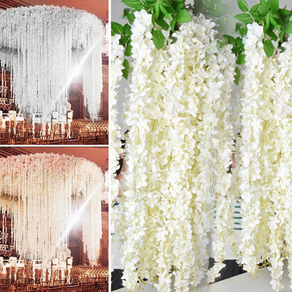 個美しい白人工シルク藤の花籐花嫁の結婚式の花ガーランドヴァインアイビー天井装飾 造花 ドライフラワー Aliexpress