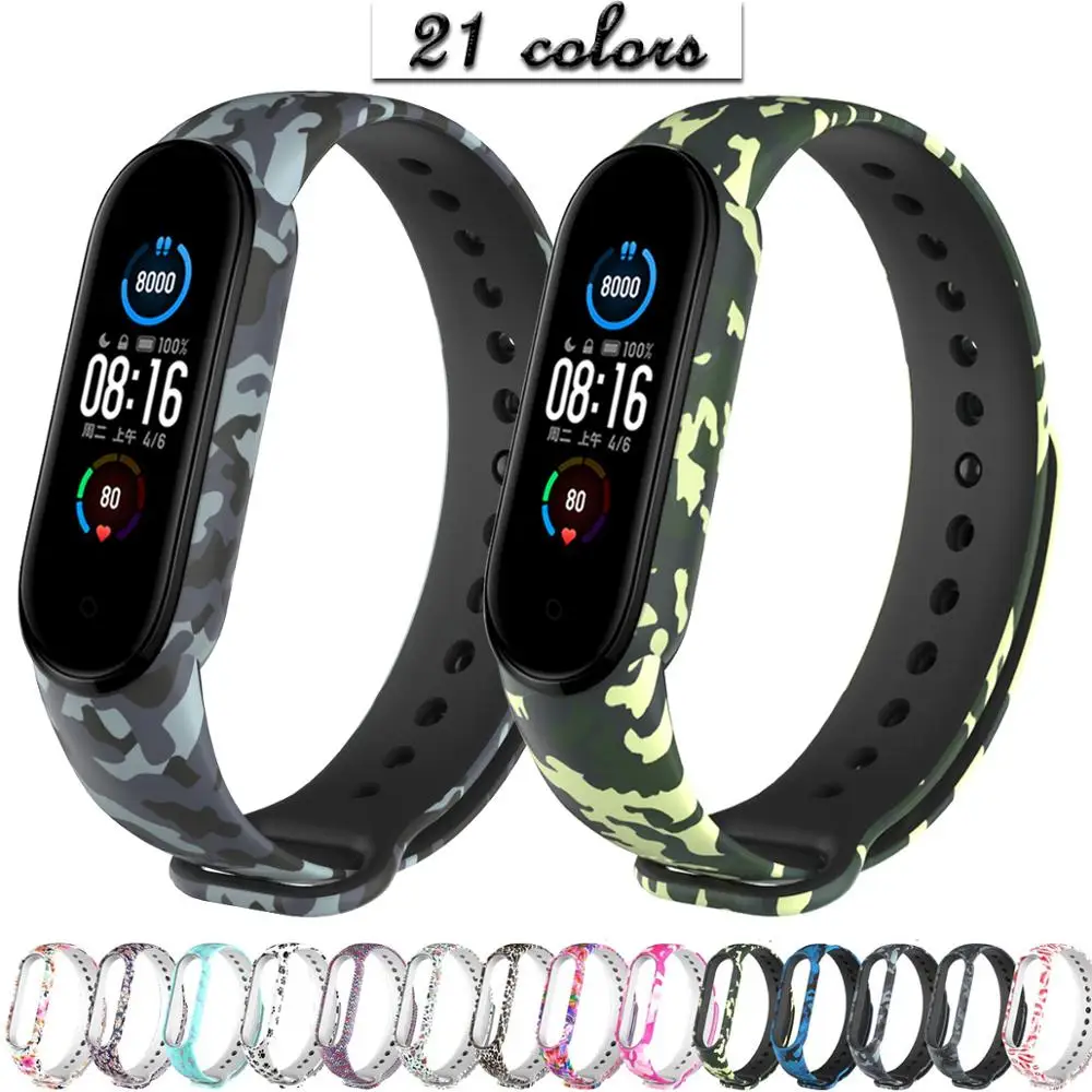 Per Xiaomi Mi Band 6 5 Strap Camouflage Stampa Silicone Wristband Sostituzione Del Braccialetto Per Xiaomi Mi Band 5 Tpu Strap Ремешок