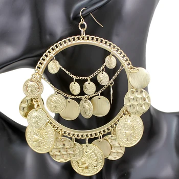 Vintage Tribal Coins Big YAS QUEEN Word Hoop Dangle Banjara Belly Dance Gypsy Earrings For Women Brincos  Jewelry Oorbellen