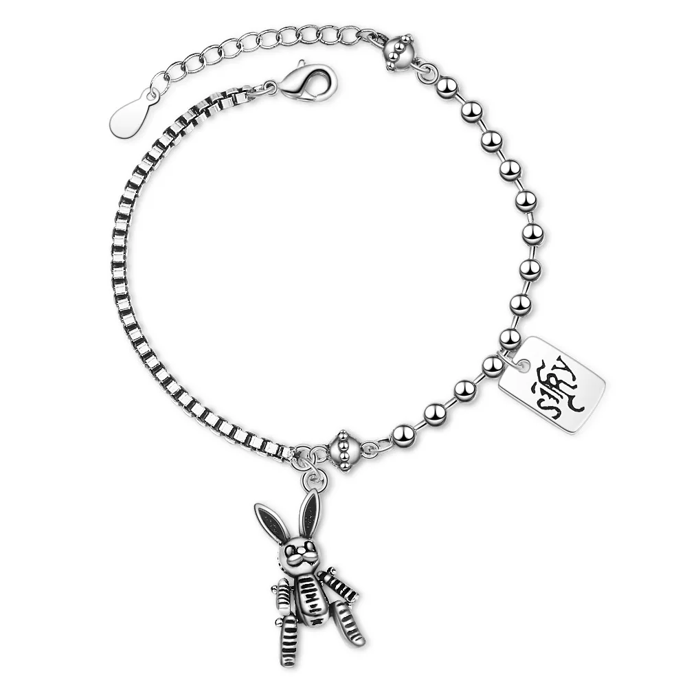 

Trend Vintage Rabbit Charm Bracelet 925 Sterling Silver Beads Link Chain Bracelet For Hip Hop Jewelry