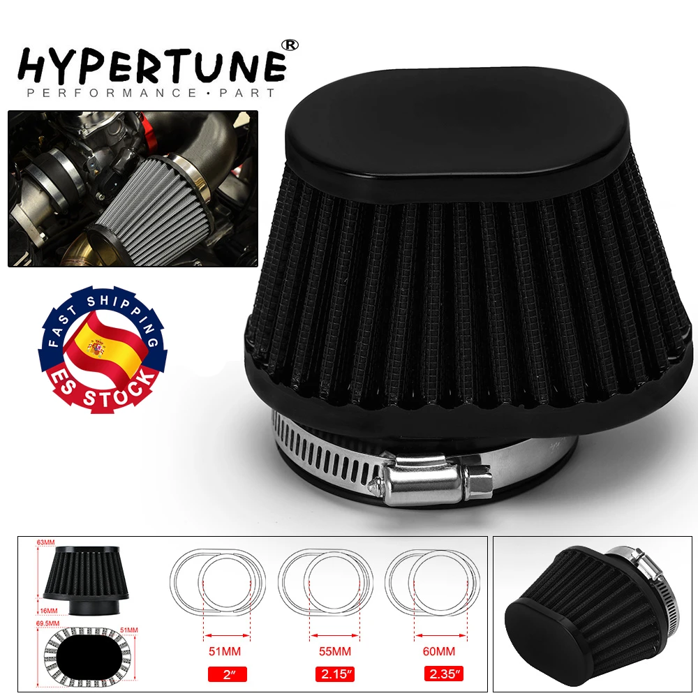 Replacement Metal Oval Cold Air Intake Filter Black 55mm 2.15'' Inlet Universal