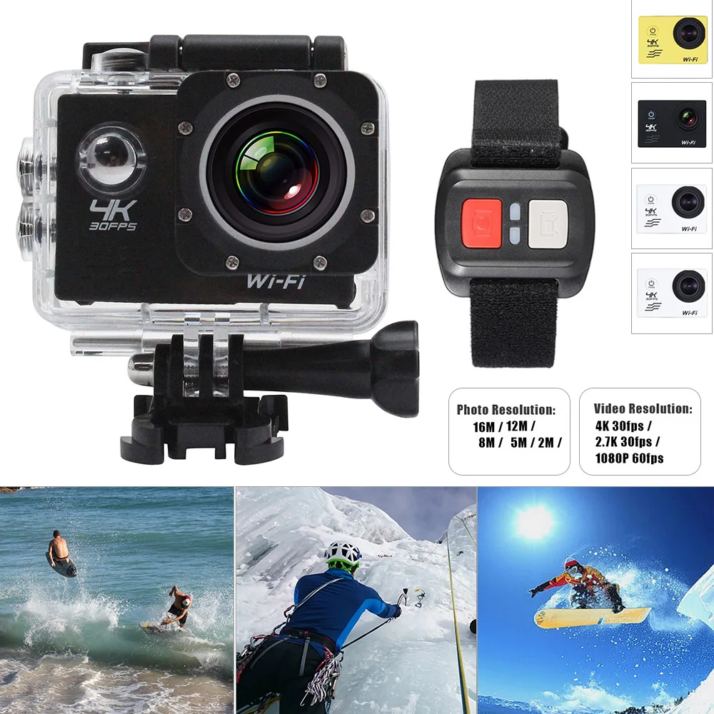 ЖК-экран Wifi Экшн-камера 4X Zoom 170 ° широкоугольный 4K 30fps 1080P 60fps 16MP Водонепроницаемый 30M Автомобильный видеорегистратор видеокамера пульт дистанционного управления