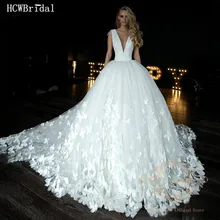Дизайн, белые бабочки, свадебное платье, длинный шлейф, v-образный вырез, прозрачная спина, сексуальные свадебные платья невесты, Robe De Mariee