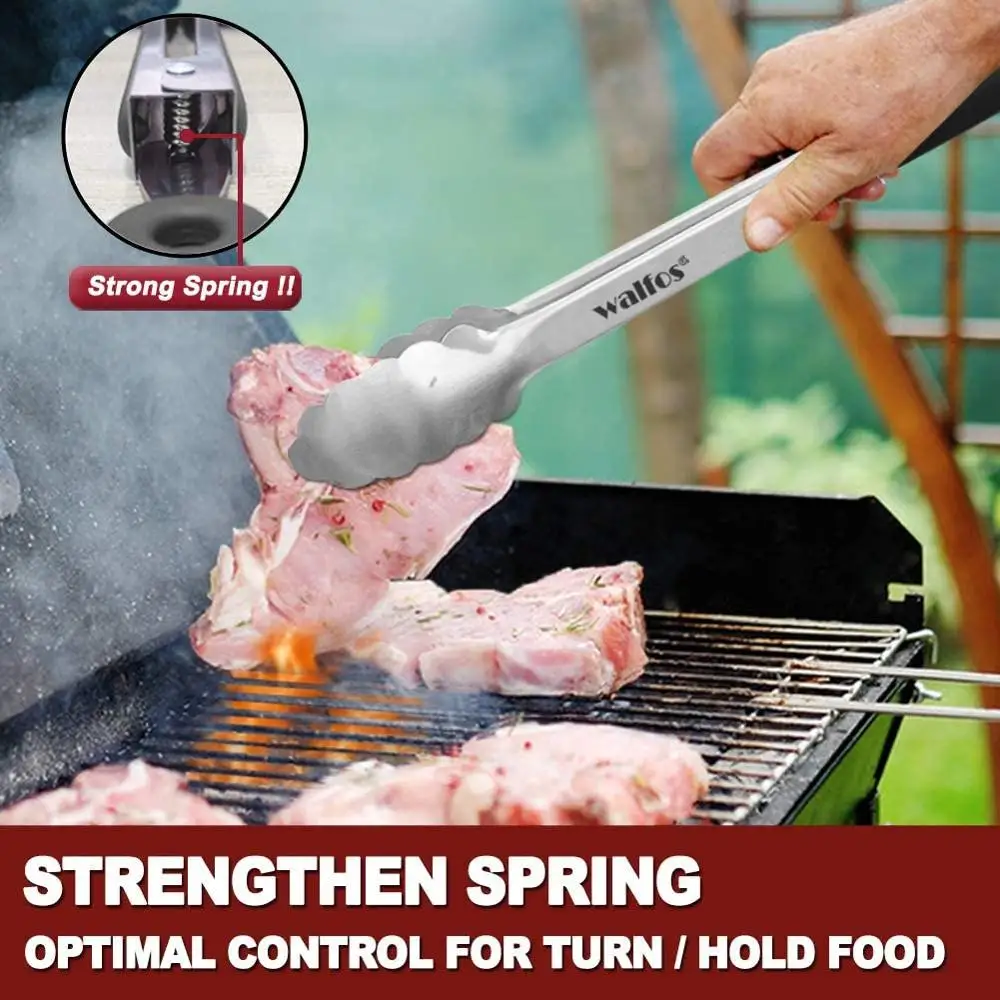 WALFOS Extra Long Stainless Steel BBQ Grilling Tong Salad Bread Serving Tong Non-Stick Kitchen Barbecue Grilling Cooking Tong - Image 4