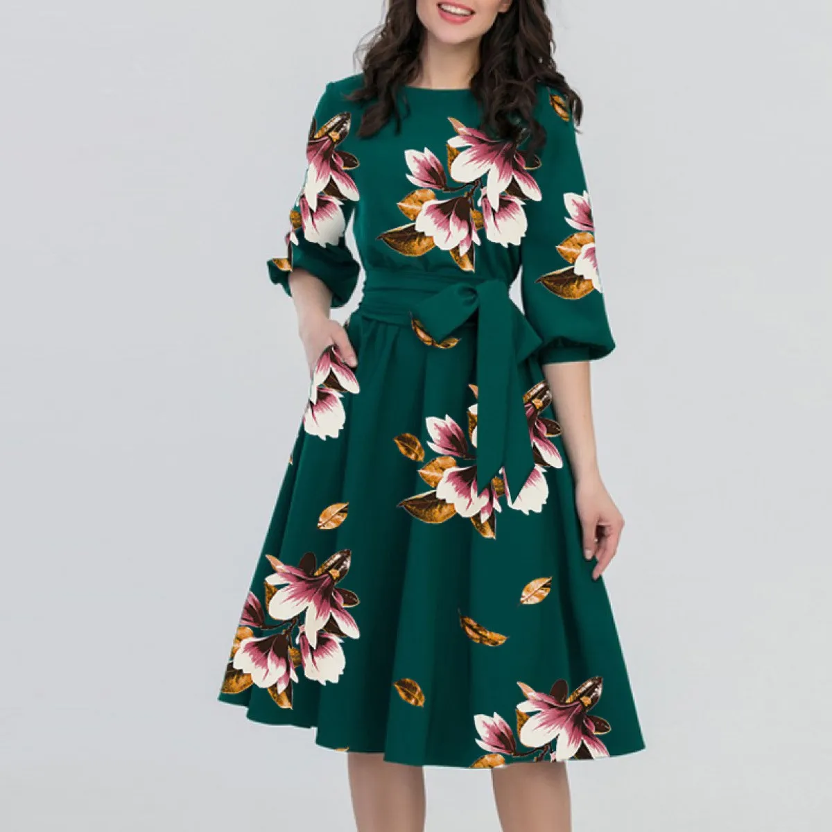 

Women Vintage Dress 50S 60S Office Party Rockabilly Swing Retro Pinup Dress Empire Floral Print Dresses Vestidos