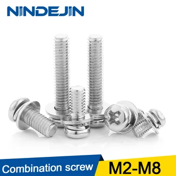 

5/50pcs Cross Recessed Pan Head Screw with Washer Stainless Steel M2 M3 M4 M5 M6 M8 Three Combination Machine sems screw
