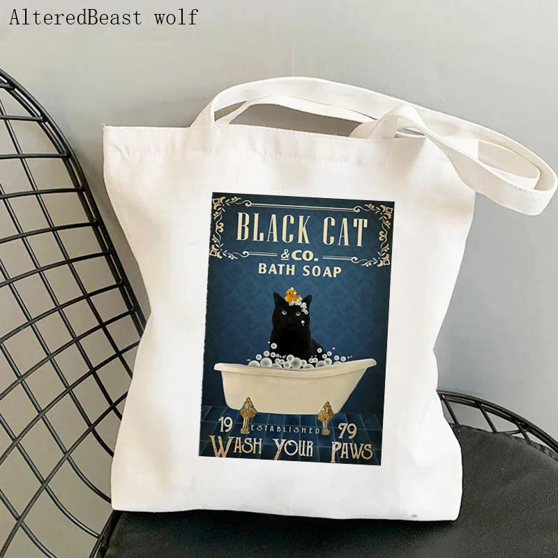 Women Shopper bag CAT they see me rolling they hatin Bag Harajuku Shopping Canvas Shopper girl handbag Tote Shoulder Lady Bag