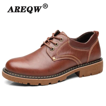 

High Quality Men Casual Sheos 2020 New Genuine Leather Flat Shoes Men Oxford Fashion Lace Up Men's Shoes Work Shoe