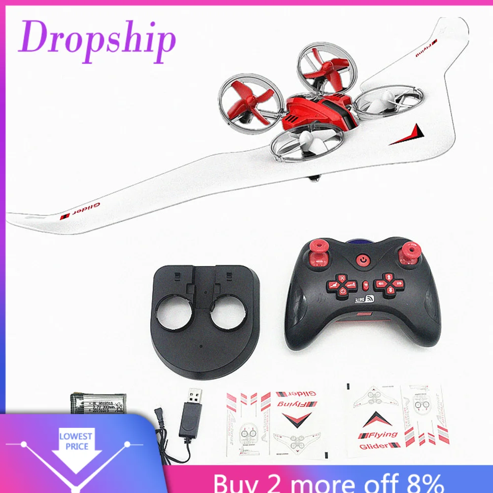 Boy Gift 3 In 1 Sky Mode Remote Control RC Land Drone Hovercraft Fixed Wing Glid Drone Quadcopter children kids toys FoldableE30