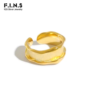 

F.I.N.S Korean S925 Sterling Silver Ring INS Wide Wave Brushed Surface Opening Adjustable Rring Female Silver Rings for Unisex