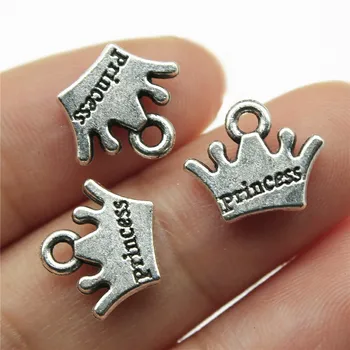 

WYSIWYG 30pcs 11x13mm Metal Alloy Crown Charms Letter Princess Pendants For Jewelry Making DIY Handmade Craft