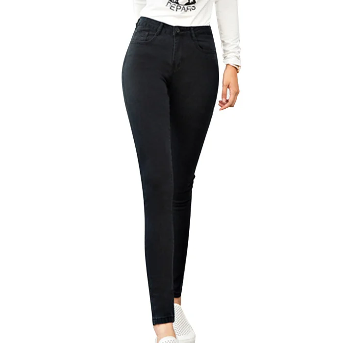 Горячая Womem джинсы сплошной цвет Slim Fit Эластичные повседневные джинсы-карандаши CXZ