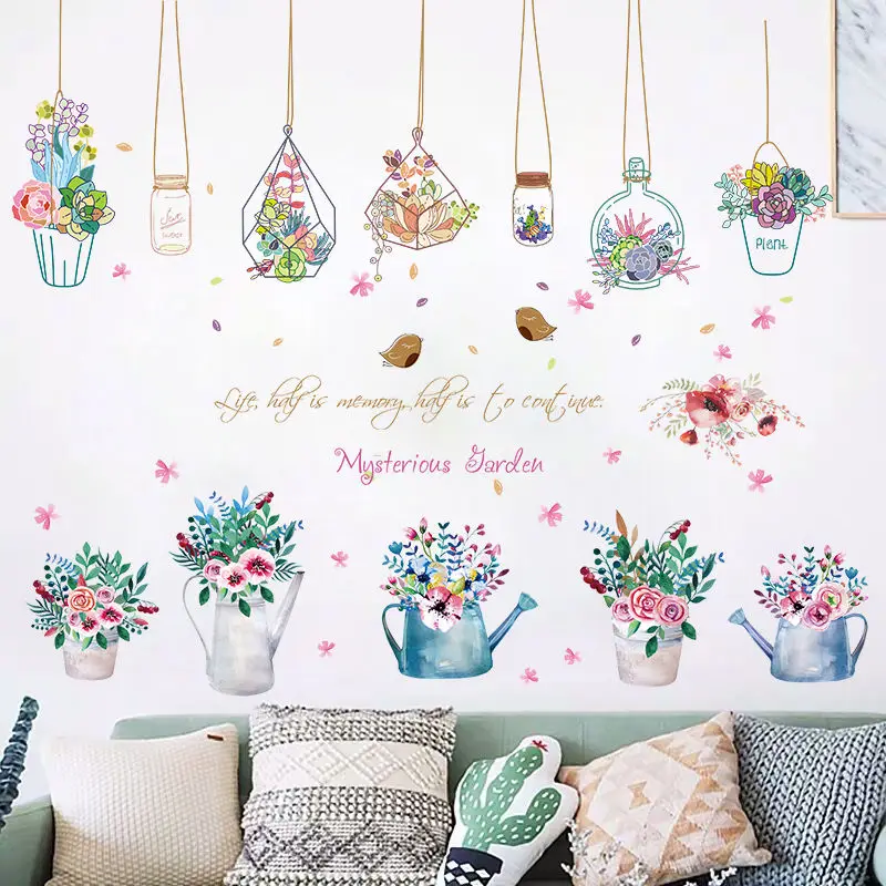 

Potted garden fresh flower pot wall stickers living room bedroom background wallpaper self-adhesive window decoration adesivos