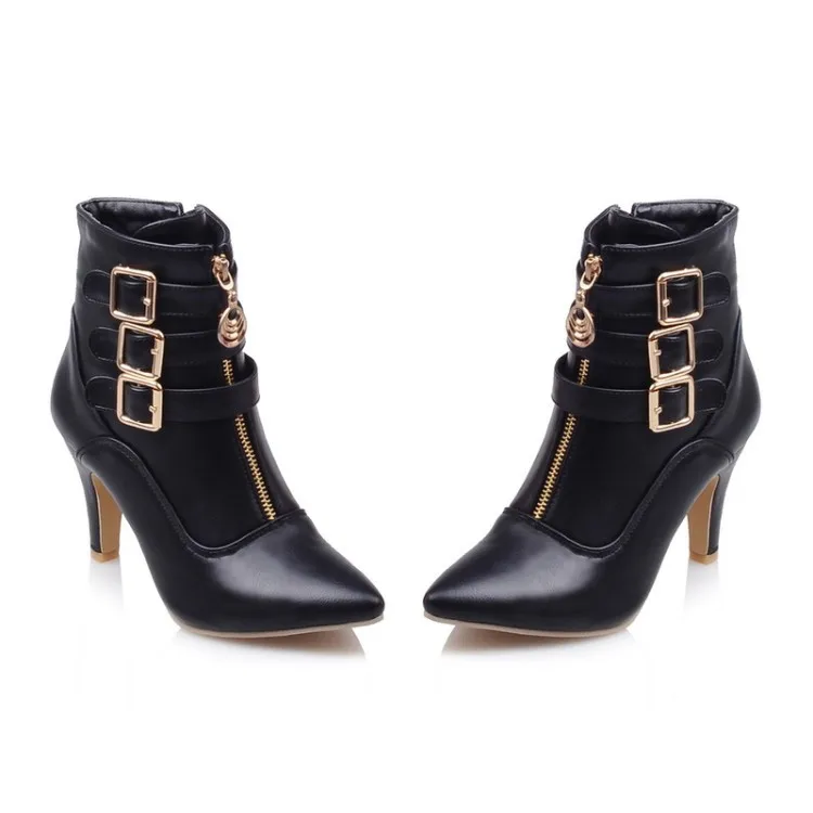 

Spring Autumn Stiletto Thin High Heels Pointed Toe Faux Leather Zipper Style Sexy Ankle Women Boots