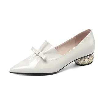 

Pearl Decoration Sweet Shoes For Women Genune Leather Strange Heels Pumps Famale Shallow Working Dancing New Shoes Woman