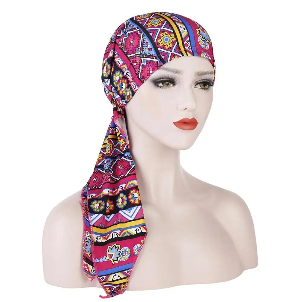 Women Stretch Bonnet Muslim Turban Hats Beanie Skullies Headscarf Wrap Chemo Lady Bandana Caps Underscarf Islamic Hair Loss Cap 6