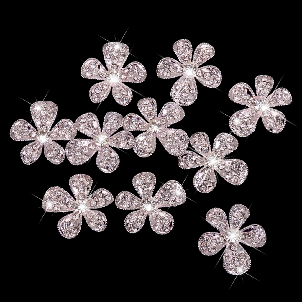 10pcs Flower Crystal Diamante Buttons Flatback Embellishments for DIY Craft