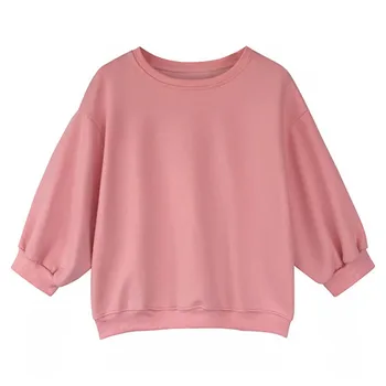 

Spring Autumn New Solid Candy Color Sweatshirt Loose Casual Round Neck Lantern Sleeve Women Pullover