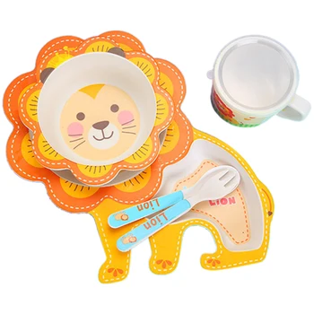 

Baby Tableware Cartoon Children Feeding Dishes Kids Dish Bamboo Fiber Dinnerware Set with Bowl Fork Cup Spoon Plate 5Pcs Lion