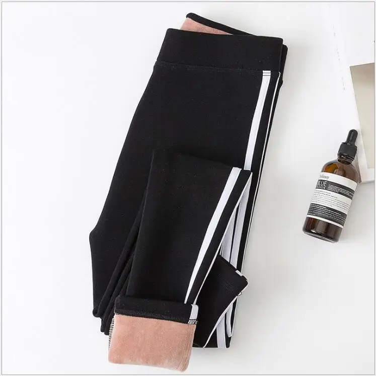 black2 Fall Winter Thick lined Fleece Velvet Warm Slim Women Leggings Multicolor Stretch Side stripe female Leggings F170 - Цвет: black2