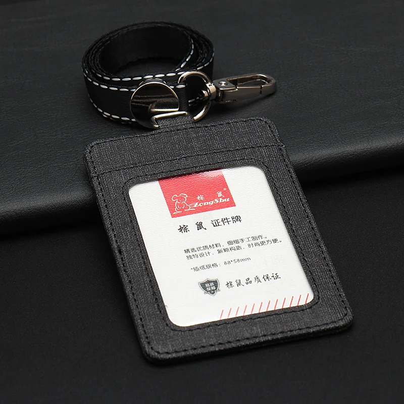 black with rope Тканевый стильный рабочий держатель для карт из искусственной кожи держатель для удостоверения личности с пряжкой - Цвет: black with rope