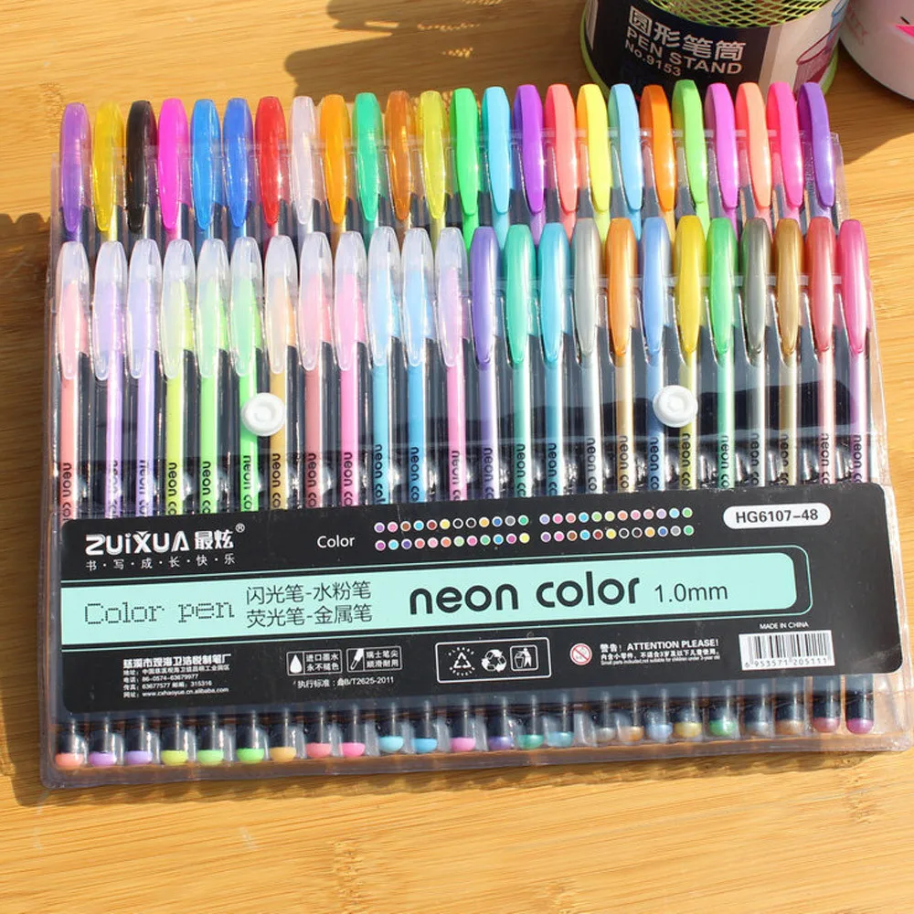 48 Colors Gel Pens Set Glitter Pen for Adult Coloring Books Journals Drawing Doodling Art Markers Dropshipping 1218Z | Дом и сад