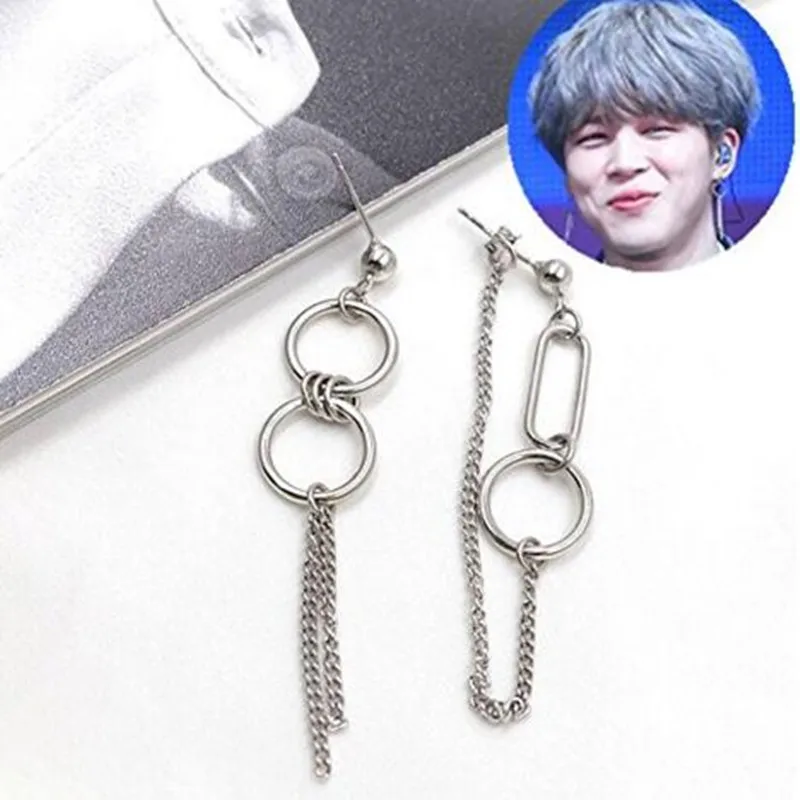 1 пара V серьги DNA корейские серьги-кольца Длинные мужские Bangtan мальчики V серьга DNA для женщин мужские аксессуары для альбомов Kpop - Окраска металла: c