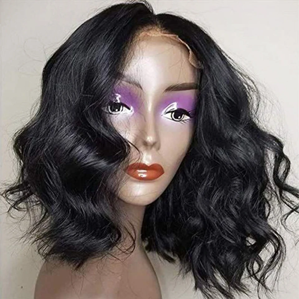 Короткий парик с фигурным кружевом перуанские прямые волосы для черных женщин могут быть окрашены предварительно сорванные отбеленные узлы нагрудник