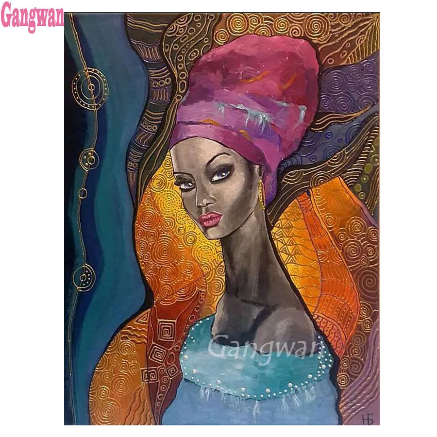 African lady diamond embroidery full kit 5 d Diamond Mosaic square round drill painting people girl room wall decor | Дом и сад