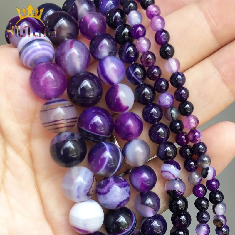Фиолетовый полосатый Агаты Оникс Камень Бисер Круглые свободные бусины для