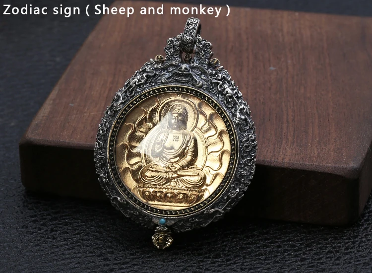 Sheep and monkey Подвеска для женщин и мужчин,, настоящее 925 пробы, серебро, Будда, знаки зодиака, патрон, святой амулет, ожерелье, подвески, изготовление ювелирных изделий, P2 - Цвет камня: Sheep and monkey